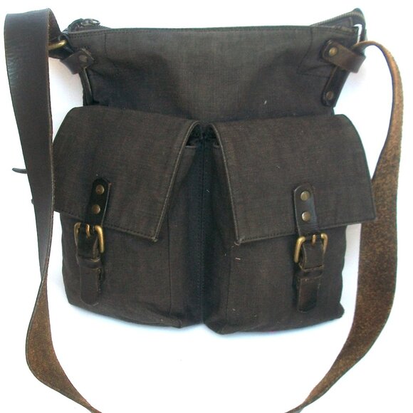 DRIES VAN NOTEN Large Oiled-Cotton & Leather Crossbody Luxury Rustic Rucksack - Picture 1 of 11